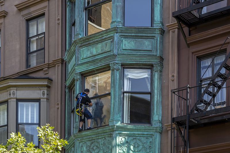 Window cleaning in progress